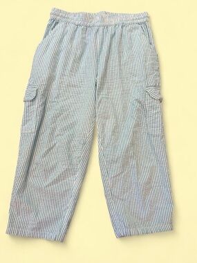 Vintage Y2K Cotton Striped Button Cargo Pockets Baggy Pants Nautical Prep M